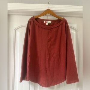 FP Beach Free People 100% Cotton Long Sleeve Top Brick Red Rust Small OB1821888